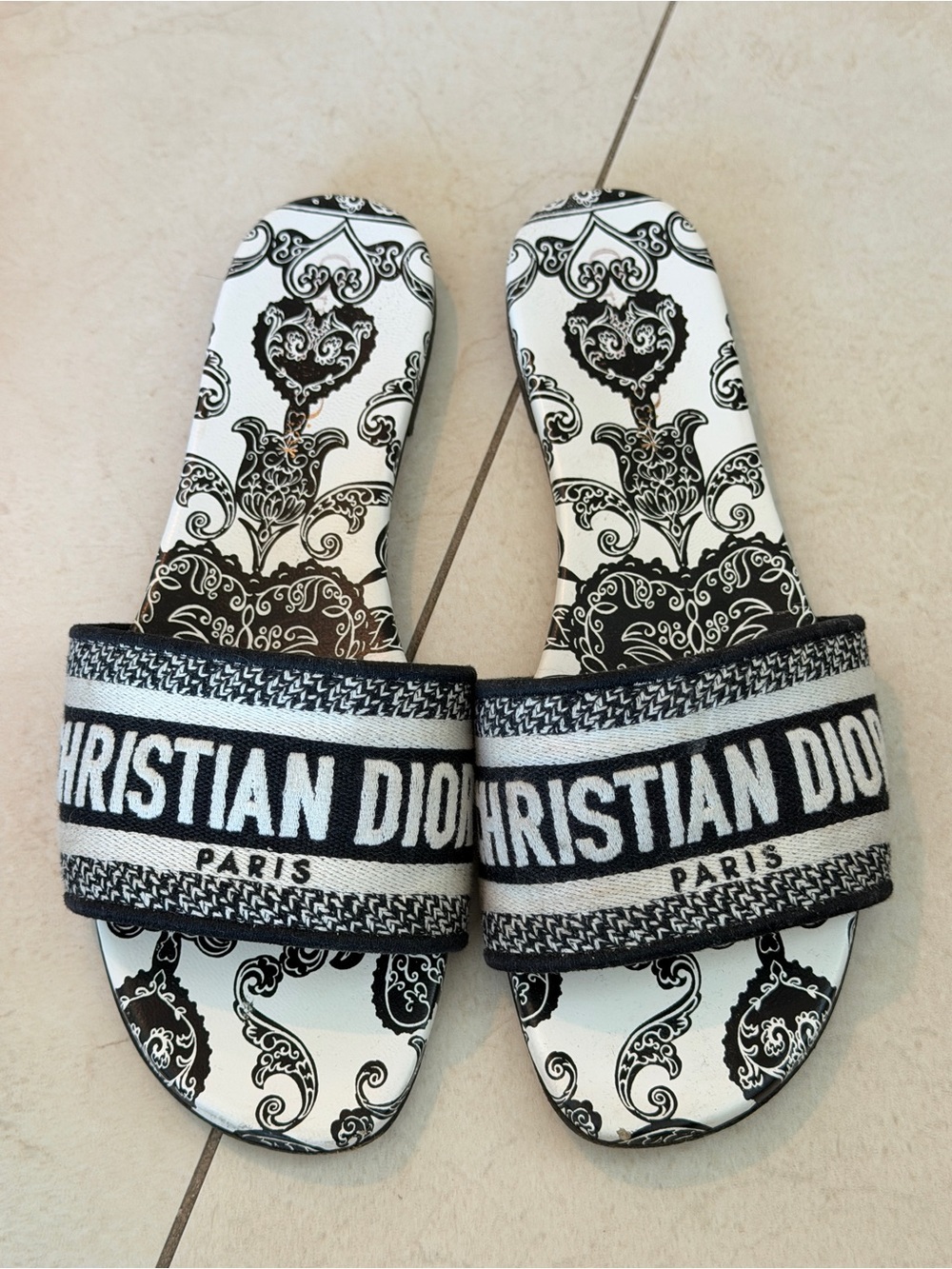 Dior Black and White Logo Slide Sandals
